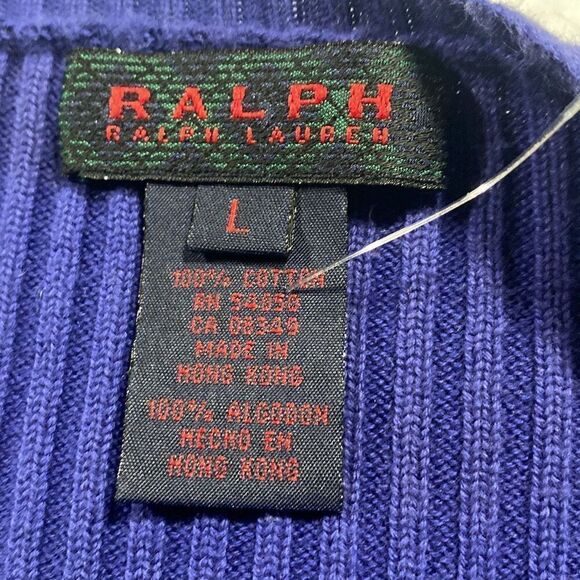Ralph Lauren Womens Snap Button Long Sleeve Cotton Cable Knit Sweater Blue Large - Picture 11 of 12